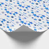 ブルークリスマスデコレーションオーナメントと文字 ラッピングペーパー (角)