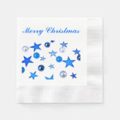 ブルークリスマスデコレーションオーナメントと文字 縁ありカクテルナプキン (正面)