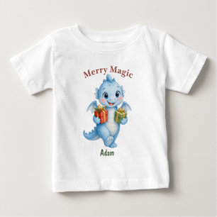 ブルークリスマスドラゴン メリー・マジック パーソナライズド ベビーTシャツ