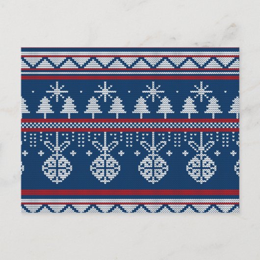 ブルークリスマスニット松の木とオーナメント ポストカード (正面)