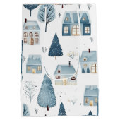 ブルークリスマスハウスと木 ミディアムペーパーバッグ (裏面)