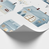 ブルークリスマスハウスと木 ラッピングペーパー (角)