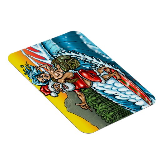 ブルークリスマスハワイアンサーフィンサンタイラストレーション マグネット (右側)