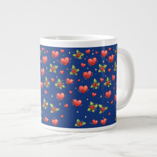 ブルークリスマスハートとホリーマグ ジャンボコーヒーマグカップ
