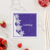 ブルークリスマスパーソナライズされたスノーフレーク スタンダードカクテルナプキン (インサイチュ)