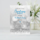 ブルークリスマスパーティーシルバースノーフレーク雪 招待状 (スタンド正面)