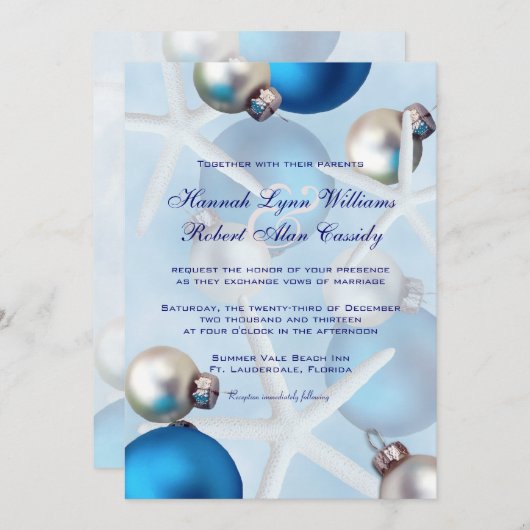 ブルークリスマスヒトデ熱帯結婚式の招待 招待状 (正面/裏面)