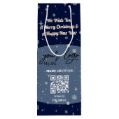 ブルークリスマスビジネスロゴQRスノーフレーク ワインギフトバッグ (裏面)