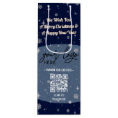 ブルークリスマスビジネスロゴQRスノーフレーク ワインギフトバッグ (正面)