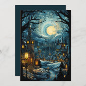 ブルークリスマスビレッジアートホリデーフラットカード シーズンカード (正面/裏面)