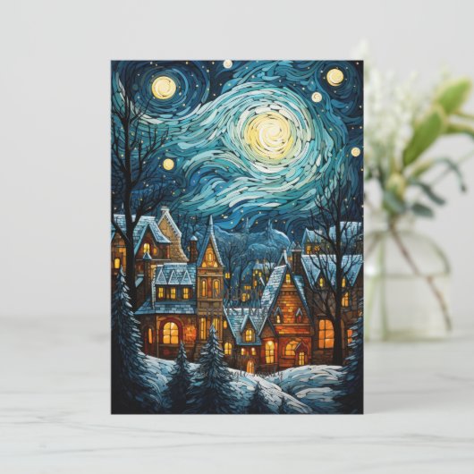 ブルークリスマスビレッジアートホリデーフラットカード シーズンカード (スタンド正面)