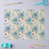 ブルークリスマスフラワーズティッシュペーパー 薄葉紙 (クラフト)