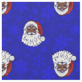 ブルークリスマスブラックサンタスノーフレーク ファブリック