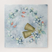 ブルークリスマスベルエレガントズヴィンテージ素朴 ジグソーパズル (横)