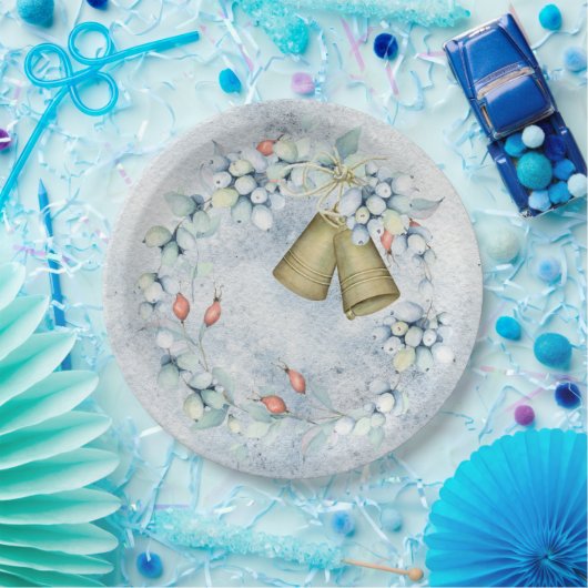 ブルークリスマスベルエレガントズヴィンテージ素朴 ペーパープレート (パーティー)