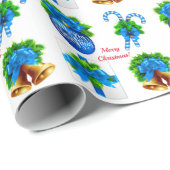 ブルークリスマスベルズボールキャンディーケイン&ギフト ラッピングペーパー (ロールコーナー)