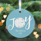 ブルークリスマスホリデージョイ写真ビーチサンドドル オーナメント