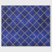 ブルークリスマスホリデー金ゴールドグリッターダマスギフト ラッピングペーパー (フラット)