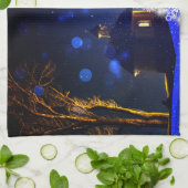 ブルークリスマスホワイトツリーの休日 キッチンタオル (折り畳み)