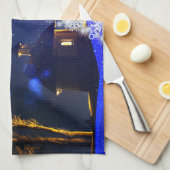 ブルークリスマスホワイトツリーの休日 キッチンタオル (四つ折り)