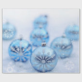 ブルークリスマスボールススノーフレークスホリデー ラッピングペーパー (フラット)
