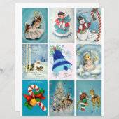 ブルークリスマスヴィンテージカードクリップアートシート (正面/裏面)