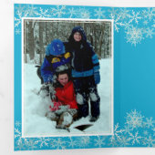 ブルークリスマス写真スノーフレーク 三つ折りクリスマスカード (内部最初)