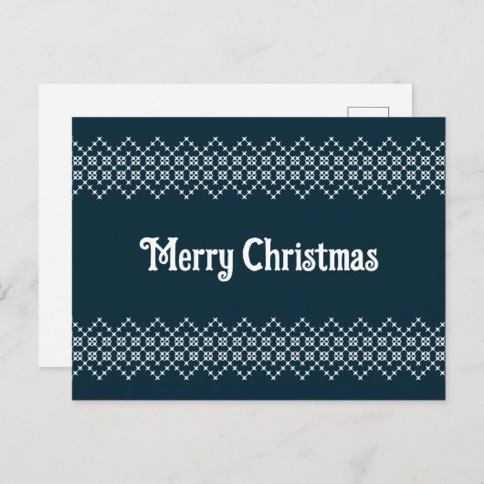 ブルークリスマス刺繍の北欧ニットウェア ポストカード (正面/裏面)