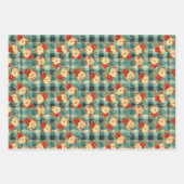 ブルークリスマス動揺してのプレイド水の色花模様 ラッピングペーパーシート (正面3)