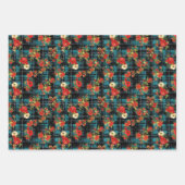 ブルークリスマス動揺してのプレイド水の色花模様 ラッピングペーパーシート (正面2)