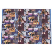 ブルークリスマス夕べ雪のシーンとライトカード ラージペーパーバッグ (正面)