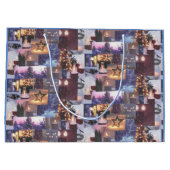 ブルークリスマス夕べ雪のシーンとライトカード ラージペーパーバッグ (裏面)