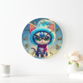 ブルークリスマス子猫 ラージ壁時計 (ホーム)