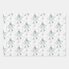 ブルークリスマス小さな女の子 ラッピングペーパーシート