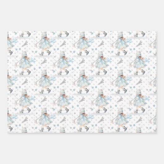 ブルークリスマス小さな女の子 ラッピングペーパーシート (正面)