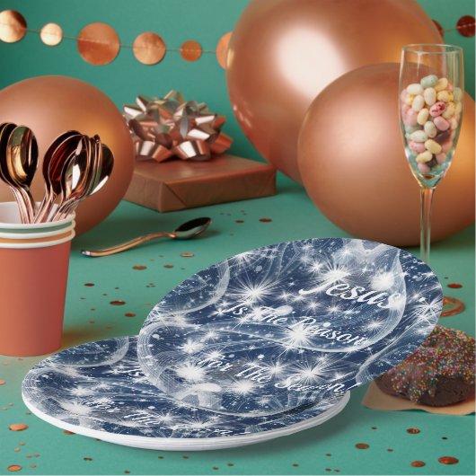 ブルークリスマス紙プレート「イエスが理由」 ペーパープレート (複数)