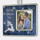ブルークリスマス素朴トナカイが最初にフレーム シルバープレートフレームオーナメント (左)