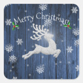 ブルークリスマス素朴トナカイのシール スクエアシール (正面)