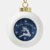 ブルークリスマス素朴トナカイ額縁オーナメント セラミックボールオーナメント (正面)