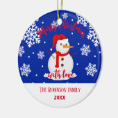 ブルークリスマス雪だるま雪片 セラミックオーナメント (左)