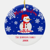 ブルークリスマス雪だるま雪片 セラミックオーナメント (裏面)