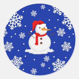 ブルークリスマス雪だるま雪片 ラウンドシール