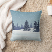 ブルークリスマス雪の風景装飾用クッション クッション (ブランケット)