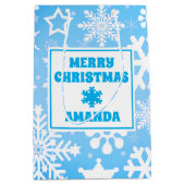 ブルークリスマス雪パーソナライズされた片キッズ ミディアムペーパーバッグ (正面)