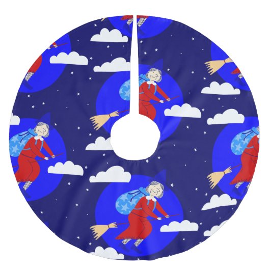 ブルークリスマス魔女befana broomrider spookmas ブラッシュドポリエステルツリースカート (正面)