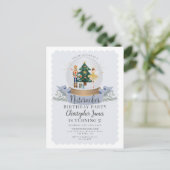 ブルークリスマス・ナッツクラッカーの誕生日パーティーの招待状 ポストカード (スタンド正面)