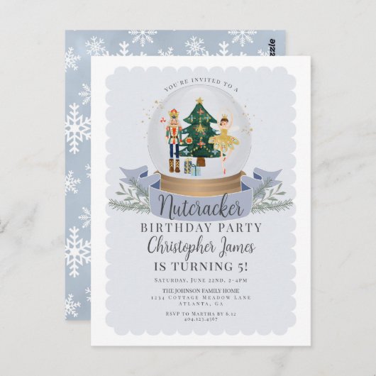 ブルークリスマス・ナッツクラッカー誕生日パーティーの招待状 ポストカード (正面/裏面)