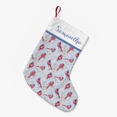 ブルークリスマス（鳥）ショウジョウコウカンチョウの鳥パーソナライズされたの名前 スモールクリスマスストッキング (正面 (吊り時))