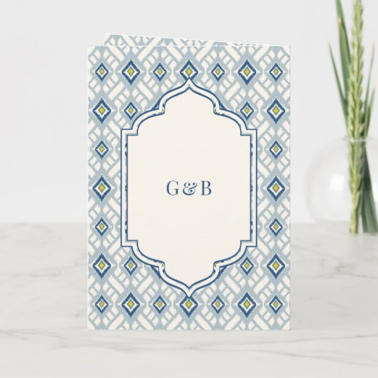 ブルークリームアイボリーイカットオールインワンシーク結婚ズ 招待状 (裏面)