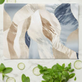 ブルークリームアイボリー抽象芸術ウェーブビーチ キッチンタオル (折り畳み)